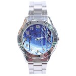 Landscape Outdoors Greeting Card Snow Forest Woods Nature Path Trail Santa s Village Stainless Steel Analogue Watch