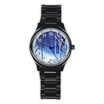 Landscape Outdoors Greeting Card Snow Forest Woods Nature Path Trail Santa s Village Stainless Steel Round Watch