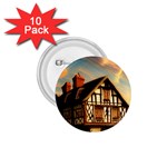 Village House Cottage Medieval Timber Tudor Split timber Frame Architecture Town Twilight Chimney 1.75  Buttons (10 pack)
