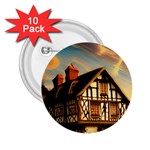 Village House Cottage Medieval Timber Tudor Split timber Frame Architecture Town Twilight Chimney 2.25  Buttons (10 pack) 