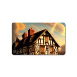 Village House Cottage Medieval Timber Tudor Split timber Frame Architecture Town Twilight Chimney Magnet (Name Card)