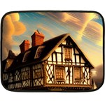 Village House Cottage Medieval Timber Tudor Split timber Frame Architecture Town Twilight Chimney Fleece Blanket (Mini)