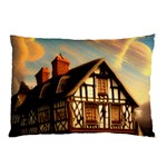 Village House Cottage Medieval Timber Tudor Split timber Frame Architecture Town Twilight Chimney Pillow Case (Two Sides)