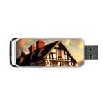 Village House Cottage Medieval Timber Tudor Split timber Frame Architecture Town Twilight Chimney Portable USB Flash (One Side)