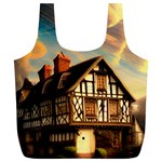 Village House Cottage Medieval Timber Tudor Split timber Frame Architecture Town Twilight Chimney Full Print Recycle Bag (XL)