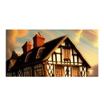 Village House Cottage Medieval Timber Tudor Split timber Frame Architecture Town Twilight Chimney Satin Wrap 35  x 70 