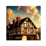 Village House Cottage Medieval Timber Tudor Split timber Frame Architecture Town Twilight Chimney Square Satin Scarf (30  x 30 )