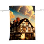 Village House Cottage Medieval Timber Tudor Split timber Frame Architecture Town Twilight Chimney Lightweight Drawstring Pouch (XL)