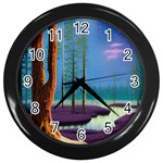 Artwork Outdoors Night Trees Setting Scene Forest Woods Light Moonlight Nature Wall Clock (Black)