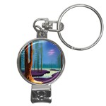 Artwork Outdoors Night Trees Setting Scene Forest Woods Light Moonlight Nature Nail Clippers Key Chain