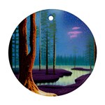 Artwork Outdoors Night Trees Setting Scene Forest Woods Light Moonlight Nature Round Ornament (Two Sides)