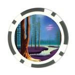 Artwork Outdoors Night Trees Setting Scene Forest Woods Light Moonlight Nature Poker Chip Card Guard