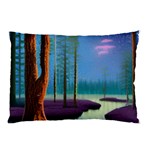 Artwork Outdoors Night Trees Setting Scene Forest Woods Light Moonlight Nature Pillow Case (Two Sides)