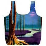 Artwork Outdoors Night Trees Setting Scene Forest Woods Light Moonlight Nature Full Print Recycle Bag (XL)