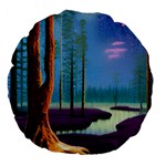Artwork Outdoors Night Trees Setting Scene Forest Woods Light Moonlight Nature Large 18  Premium Flano Round Cushions