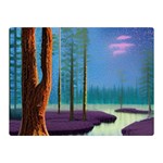 Artwork Outdoors Night Trees Setting Scene Forest Woods Light Moonlight Nature Two Sides Premium Plush Fleece Blanket (Mini)