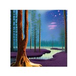 Artwork Outdoors Night Trees Setting Scene Forest Woods Light Moonlight Nature Square Satin Scarf (30  x 30 )
