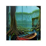 Boat Canoe Swamp Bayou Roots Moss Log Nature Scene Landscape Water Lake Setting Abandoned Rowboat Fi Square Satin Scarf (30  x 30 )
