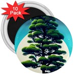 Pine Moon Tree Landscape Nature Scene Stars Setting Night Midnight Full Moon 3  Magnets (10 pack) 