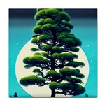 Pine Moon Tree Landscape Nature Scene Stars Setting Night Midnight Full Moon Face Towel