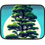 Pine Moon Tree Landscape Nature Scene Stars Setting Night Midnight Full Moon Fleece Blanket (Mini)