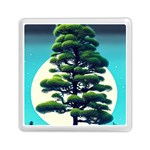 Pine Moon Tree Landscape Nature Scene Stars Setting Night Midnight Full Moon Memory Card Reader (Square)