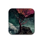 Night Sky Nature Tree Night Landscape Forest Galaxy Fantasy Dark Sky Planet Rubber Coaster (Square)