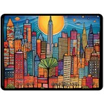 City New York Nyc Skyscraper Skyline Downtown Night Business Urban Travel Landmark Building Architec Fleece Blanket (Large)