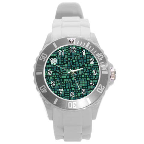 Squares cubism geometric background Round Plastic Sport Watch (L) from UrbanLoad.com Front