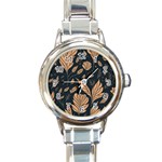 Background Pattern Leaves Texture Round Italian Charm Watch