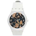 Background Pattern Leaves Texture Round Plastic Sport Watch (M)