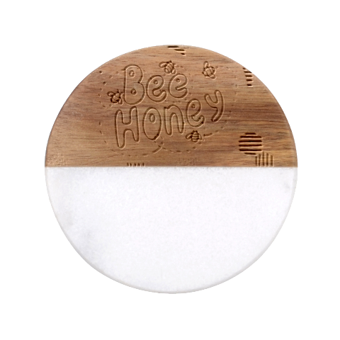 Bee Honey Honeycomb Hexagon Classic Marble Wood Coaster (Round)  from UrbanLoad.com Front
