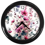 Flora Floral Flower Petal Wall Clock (Black)