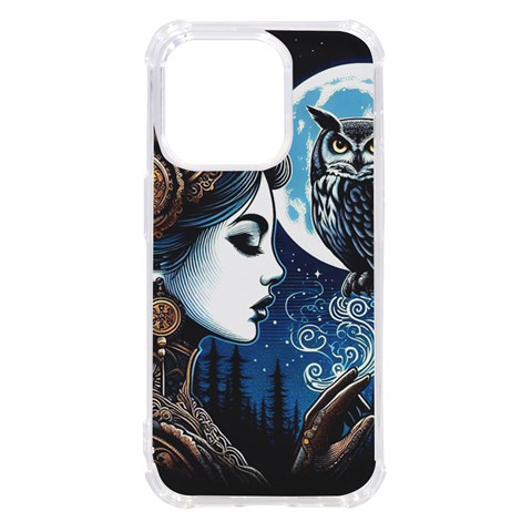 Steampunk Woman With Owl 2 Steampunk Woman With Owl Woman With Owl Strap iPhone 14 Pro TPU UV Print Case from UrbanLoad.com Front
