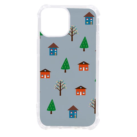 House Trees Pattern Background iPhone 13 mini TPU UV Print Case from UrbanLoad.com Front
