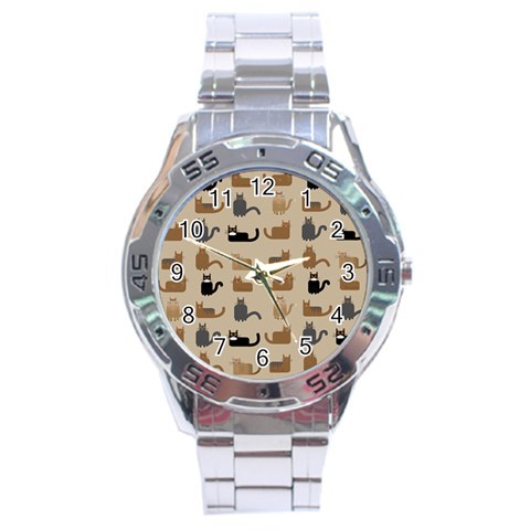 Cat Pattern Texture Animal Stainless Steel Analogue Watch from UrbanLoad.com Front