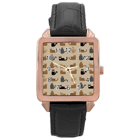 Cat Pattern Texture Animal Rose Gold Leather Watch  from UrbanLoad.com Front