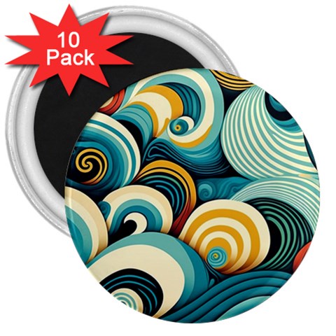 Wave Waves Ocean Sea Abstract Whimsical 3  Magnets (10 pack)  from UrbanLoad.com Front