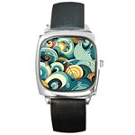 Wave Waves Ocean Sea Abstract Whimsical Square Metal Watch