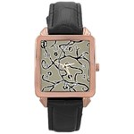 Sketchy abstract artistic print design Rose Gold Leather Watch 