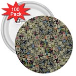 Sticker Collage Motif Pattern Black Backgrond 3  Buttons (100 pack) 