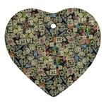 Sticker Collage Motif Pattern Black Backgrond Heart Ornament (Two Sides)