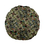 Sticker Collage Motif Pattern Black Backgrond Standard 15  Premium Flano Round Cushions