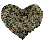 Sticker Collage Motif Pattern Black Backgrond Large 19  Premium Flano Heart Shape Cushions