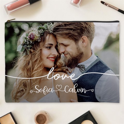 Personalized Love Couple Wedding Name Cosmetic Bag Cosmetic Bag (XXXL) from UrbanLoad.com Front