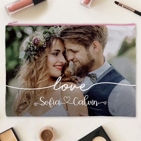 Personalized Love Couple Wedding Name Cosmetic Bag Cosmetic Bag (XXXL) from UrbanLoad.com Front