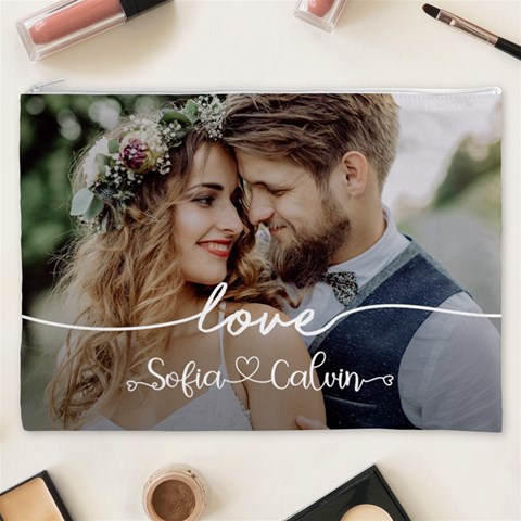 Personalized Love Couple Wedding Name Cosmetic Bag Cosmetic Bag (XXXL) from UrbanLoad.com Front