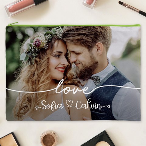 Personalized Love Couple Wedding Name Cosmetic Bag Cosmetic Bag (XXXL) from UrbanLoad.com Front