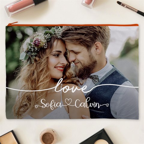 Personalized Love Couple Wedding Name Cosmetic Bag Cosmetic Bag (XXXL) from UrbanLoad.com Front
