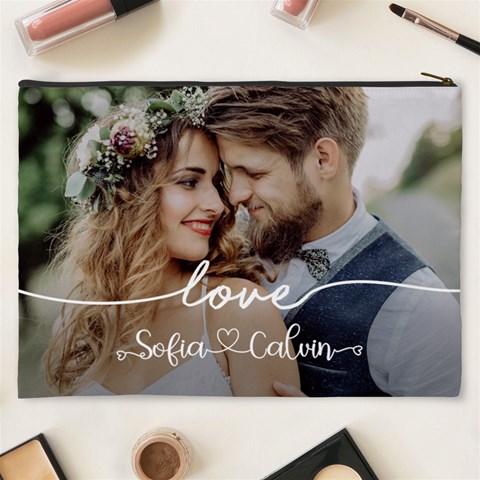 Personalized Love Couple Wedding Name Cosmetic Bag Cosmetic Bag (XXXL) from UrbanLoad.com Back